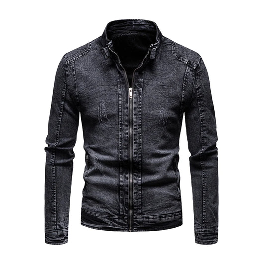 Jean jacket men's autumn and winter 2023 new fashion cool retro fashion slim stand collar motorcyclejacket