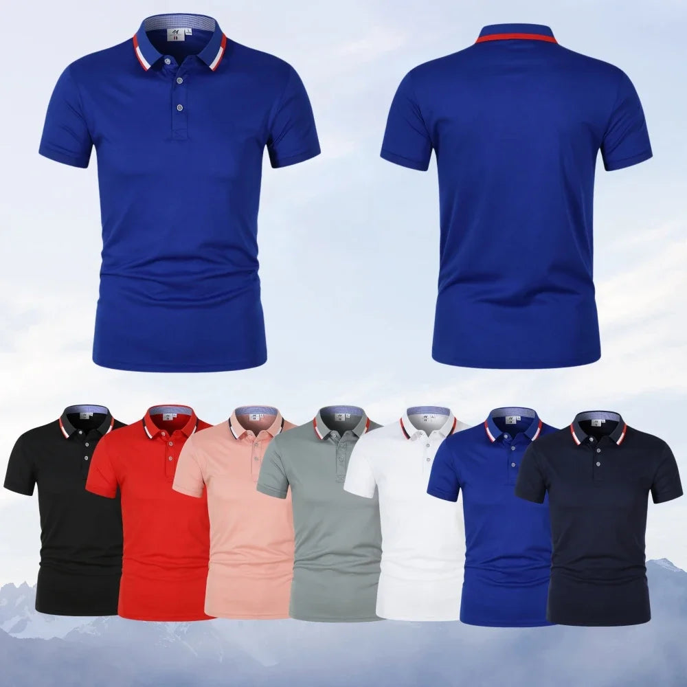 Summer Men's Polo Shirt High End Fashion Casual Short Sleeve Knitted T-shirt Collar and Cuff Color Matching Breathable Shirt